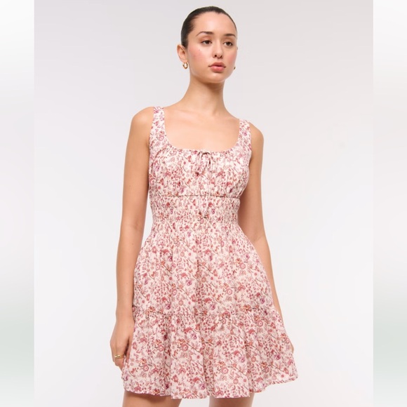 Smocked Tie-Front Mini Dress - Picture 1 of 7